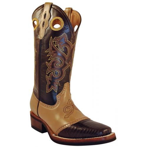Ferrini 11171-09 Chocolate Genuine Lizard Saddle Vamp Boots